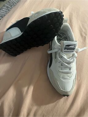 Puma White, Black & Gray Retro Runner Sneakers